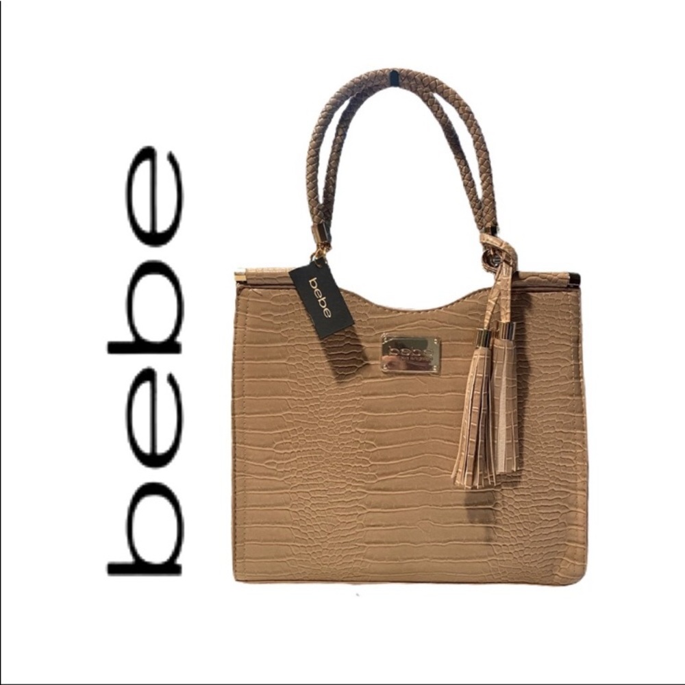 BeBe Croc Taupe Shoulder Strap Tote